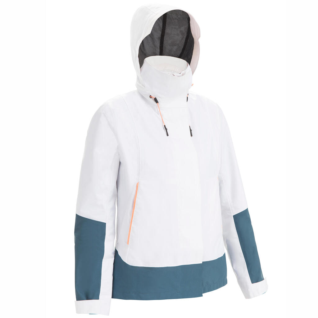 Women's windproof waterproof jacket - wet-weather jacket SAILING 300 beige navy