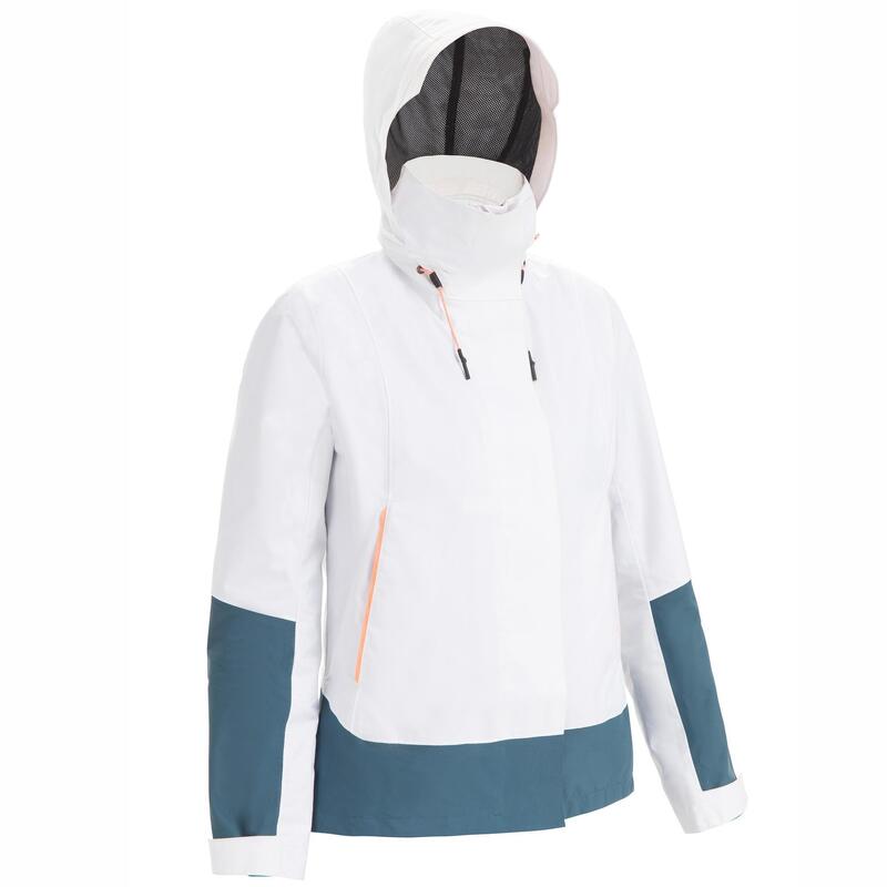 Women's Waterproof Wind-proof Raincoat SAILING 300 white grey