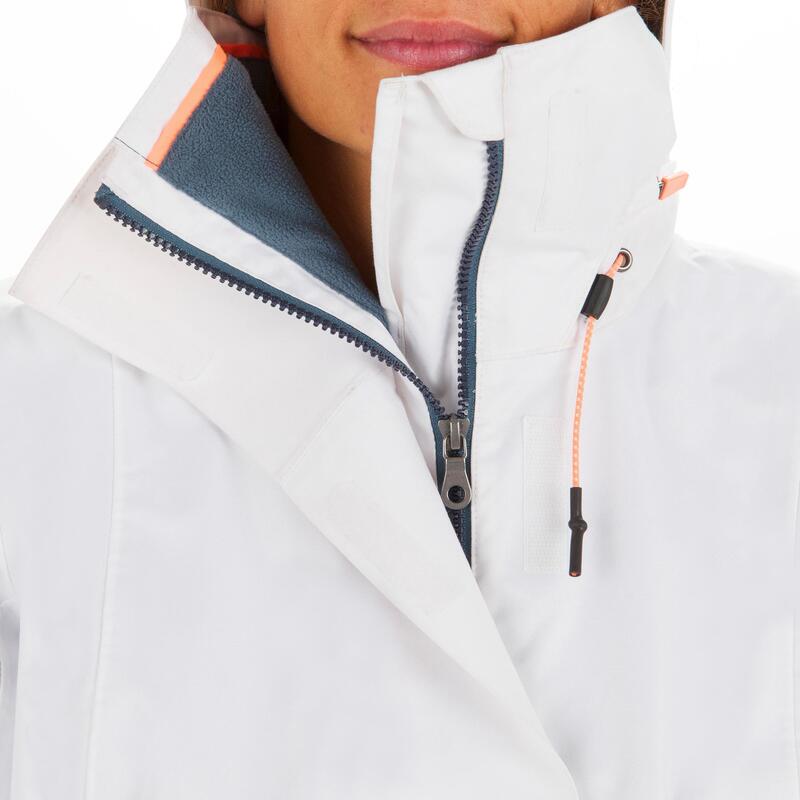 Regenjacke Segeln Damen wasserdicht winddicht 300 weiss/grau