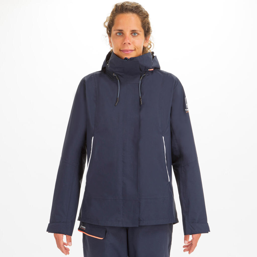 Women's windproof waterproof jacket - wet-weather jacket SAILING 300 beige navy