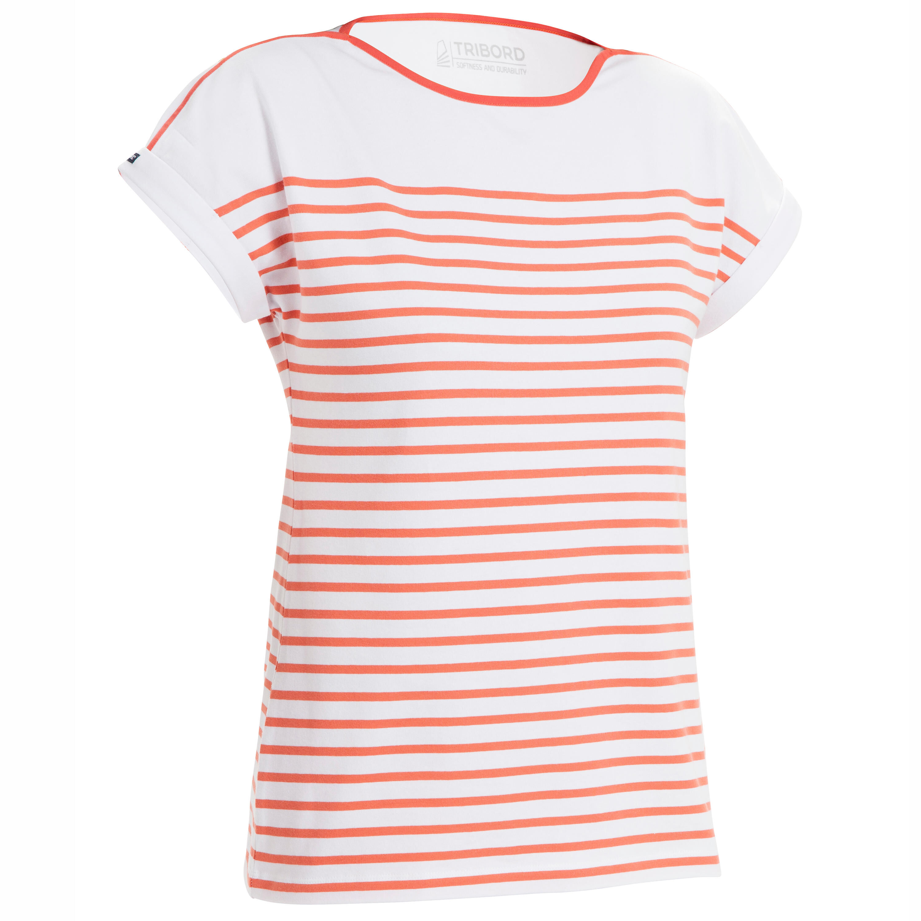TRIBORD Women's Sailing Short Sleeve T-Shirt 100 - White Red