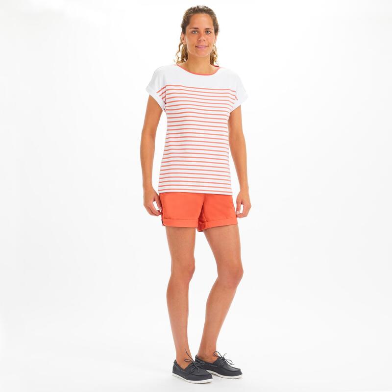 T-Shirt de Vela - Marinheiro SAILING 100 Mulher Branco Vermelho