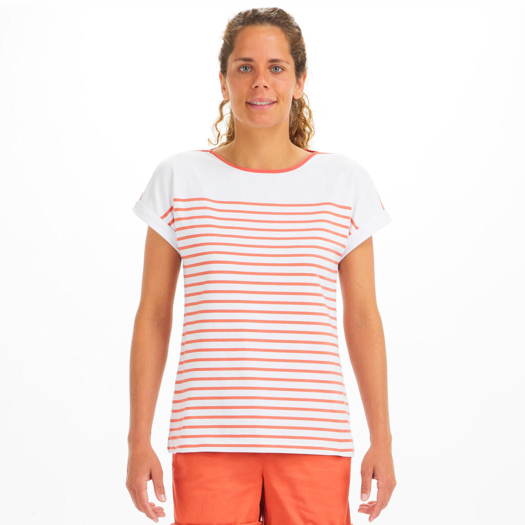 Segelshirt kurzarm Damen - Sailing 100 weiss/rosa