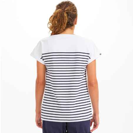 Camiseta vela manga corta marinera Mujer Tribord Sailing 100 rayas azules