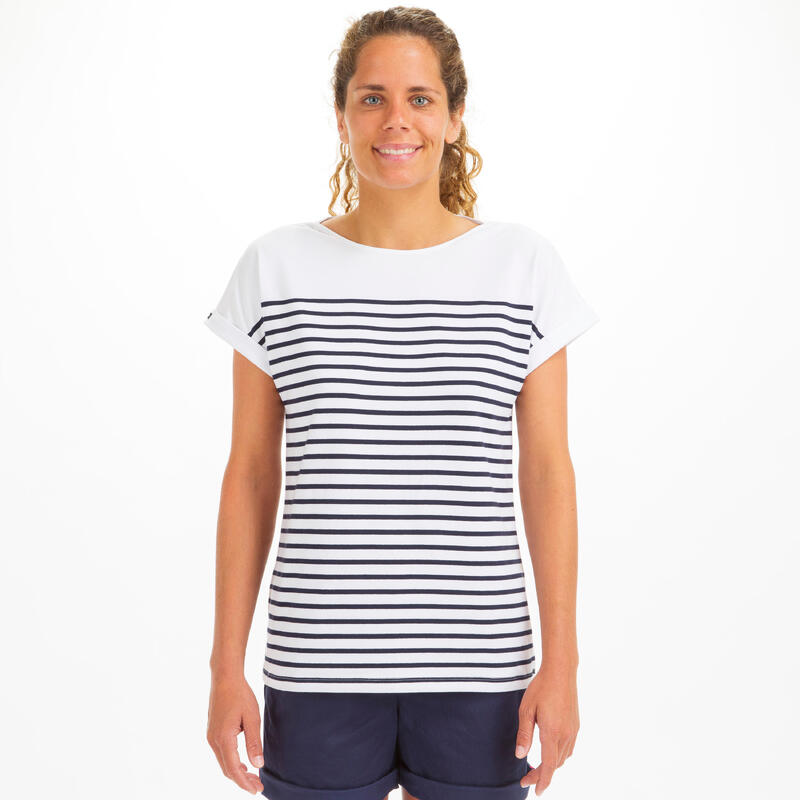 Dámské tričko na jachting Sailing 100 s krátkým rukávem bílo-modré