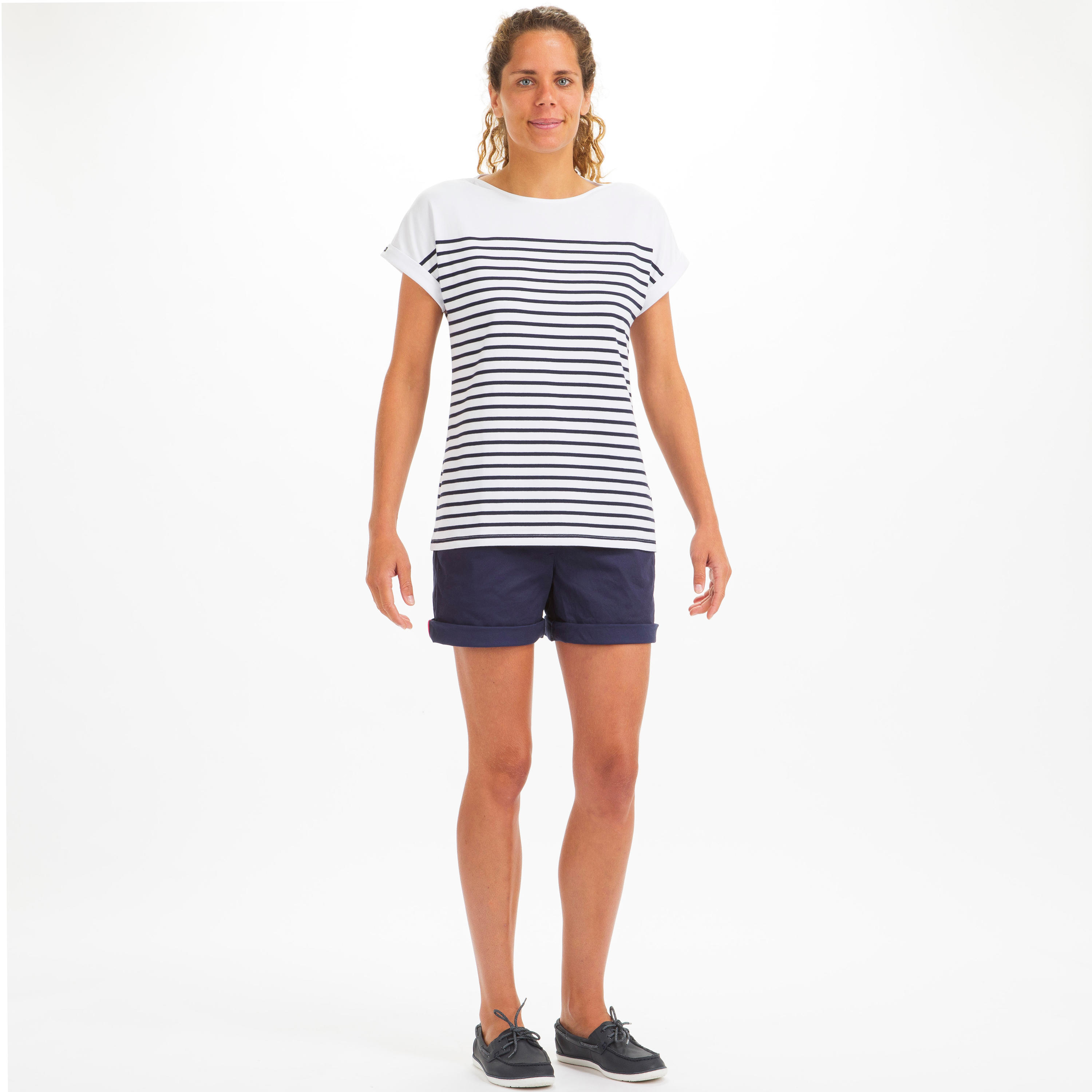 Women's Short-Sleeve Sailing T-Shirt 100 - White Blue Navy 3/9