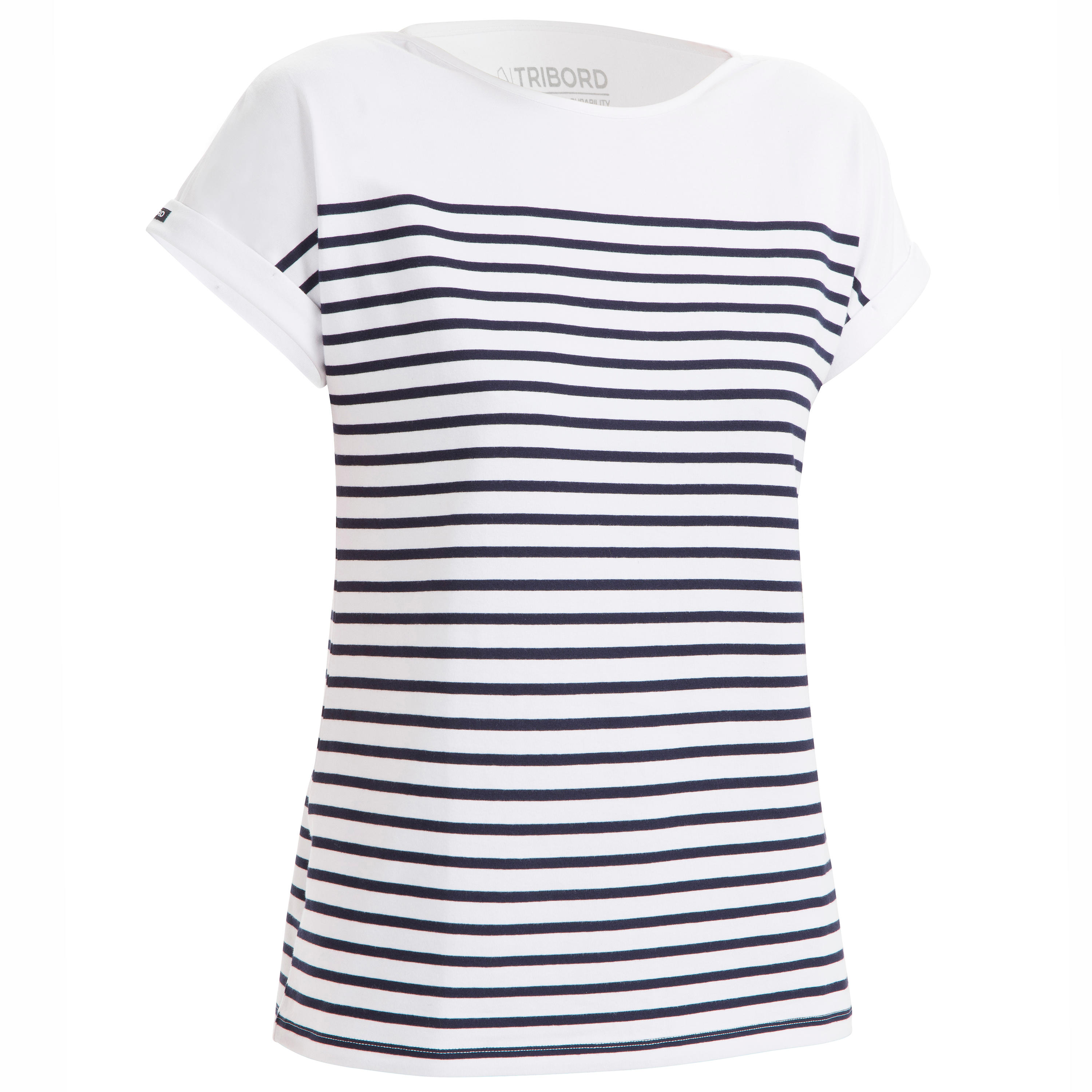 Women's Short-Sleeve Sailing T-Shirt 100 - White Blue Navy 1/9