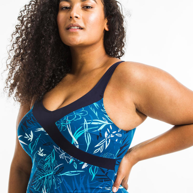 Maillot de bain une pièce femme gainant d'aquagym Yuka bleu