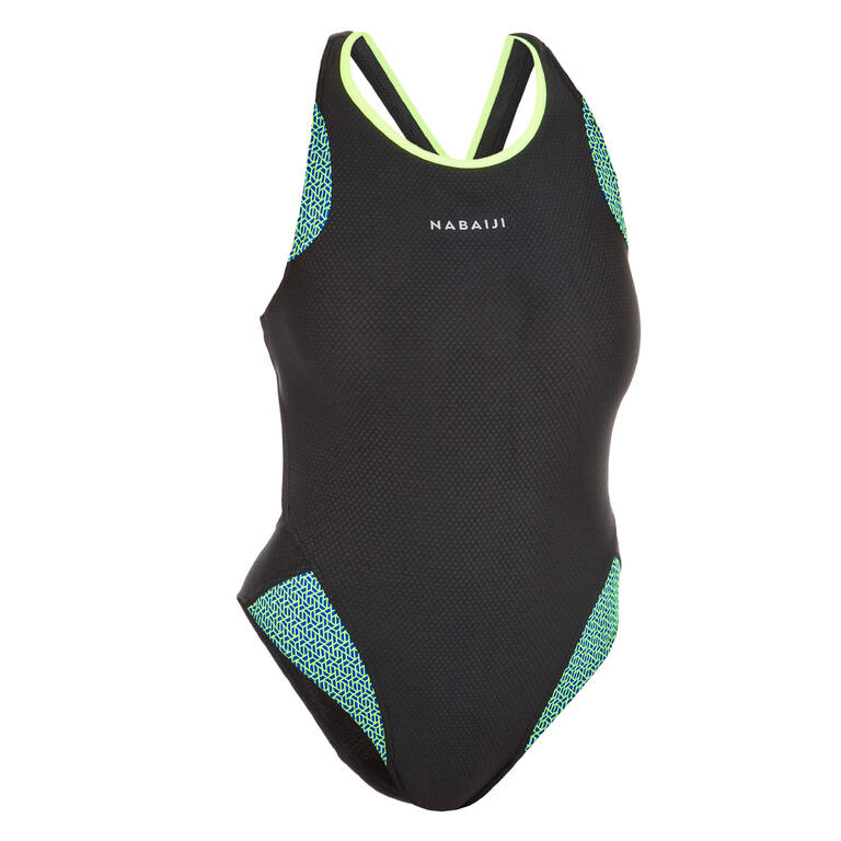 Women's Swimming One-Piece Swimsuit Laïa - Black and Green