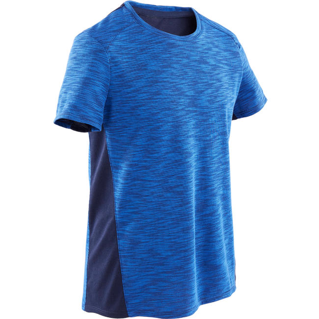 Boys' Breathable Cotton ShortSleeved Gym TShirt 500 Blue