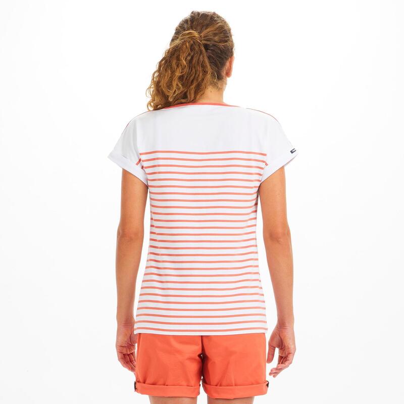 T-Shirt de Vela - Marinheiro SAILING 100 Mulher Branco Vermelho
