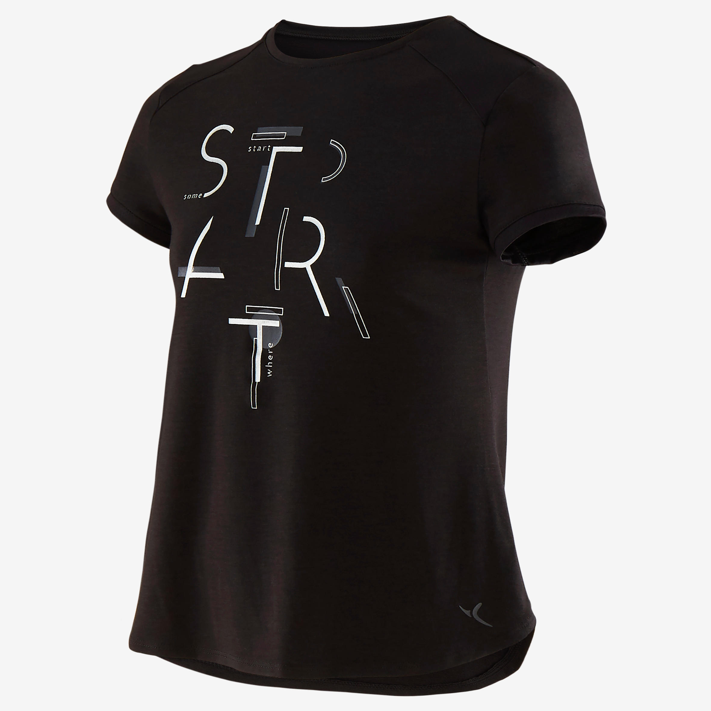 Girls' Breathable Short-Sleeved Gym T-Shirt 500 - Black Print 2/5