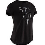 Domyos Ademend T-shirt met korte mouwen gym meisjes 500 lichtroze/print op de schouder