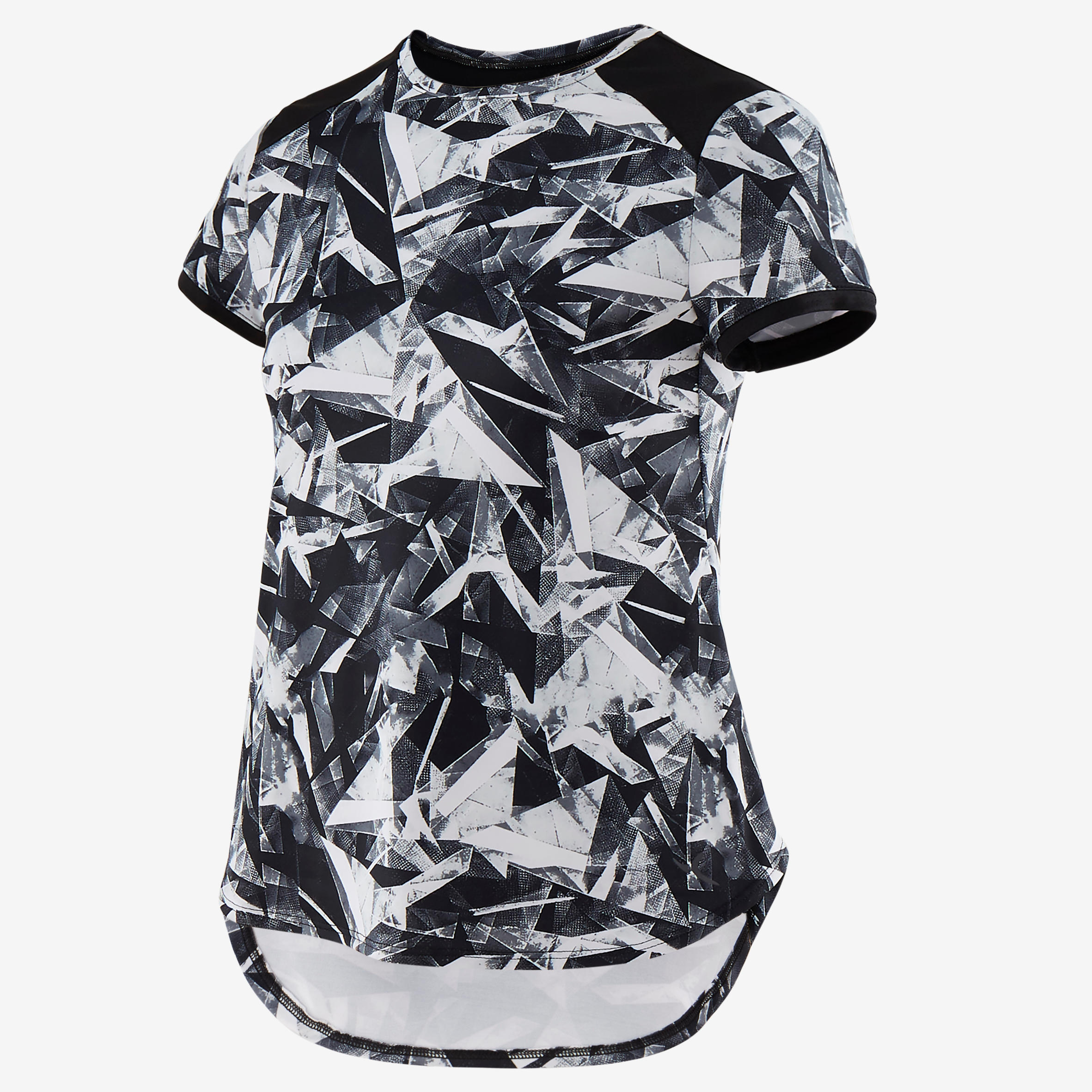 Girls' Breathable Synthetic Short-Sleeved Gym T-Shirt S500 - Black Print 2/5
