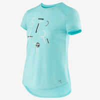 Girls' Breathable Short-Sleeved Gym T-Shirt 500 - Blue Print