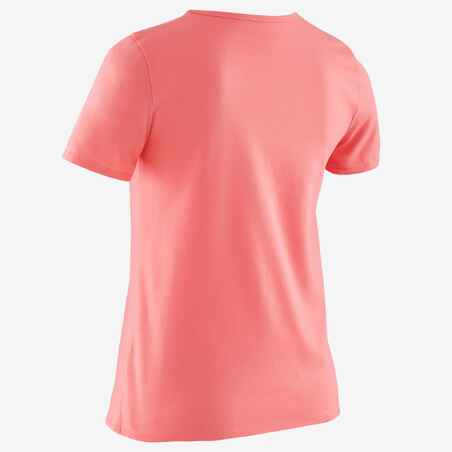 Girls' Short-Sleeved Gym T-Shirt 100 - Dark Pink Print