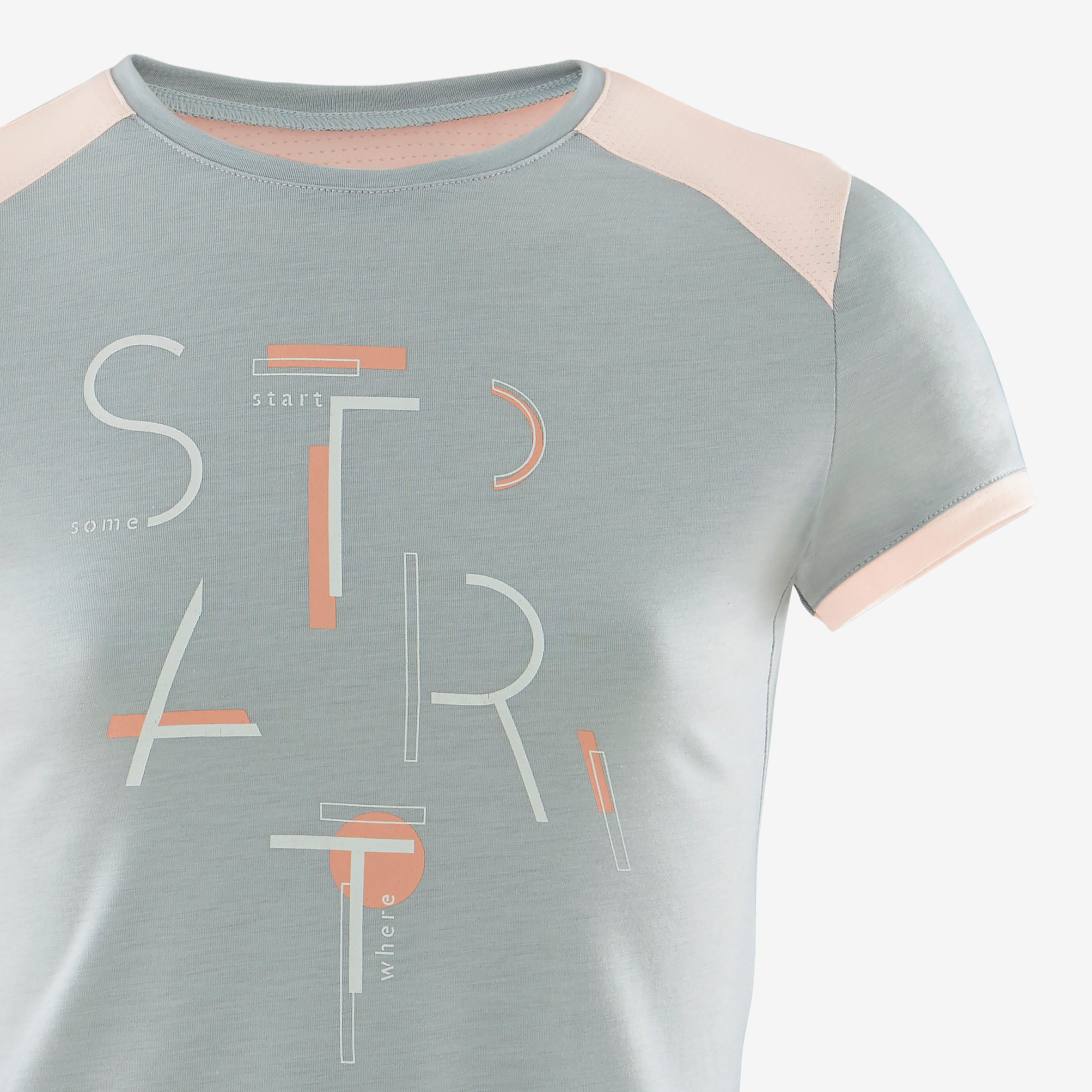 Girls' Breathable Short-Sleeved Gym T-Shirt 500 - Grey Print 4/6