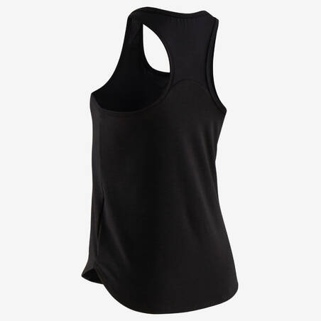 Tank Top Senam Breathable Perempuan 500 - Hitam Polos