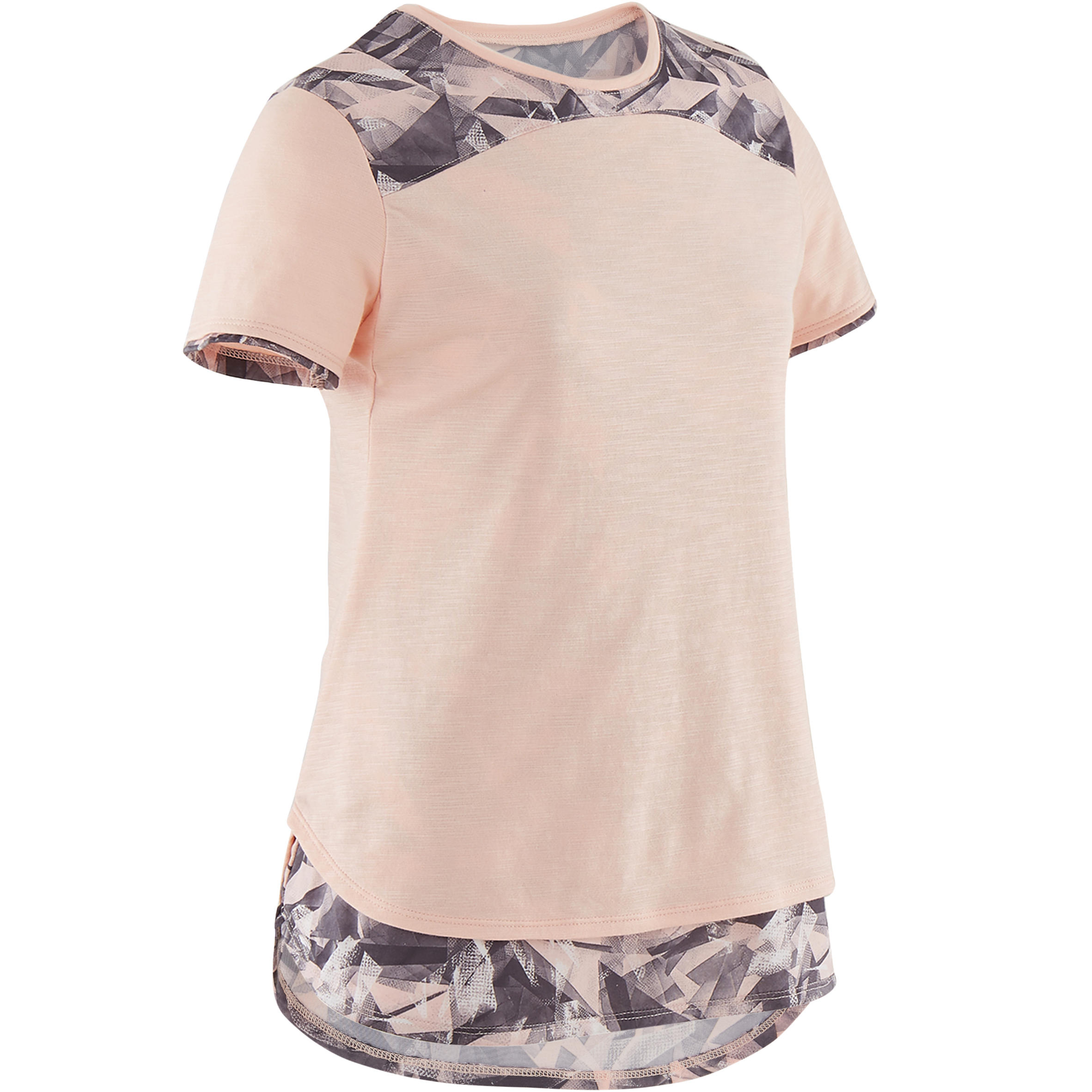 

Girls T-Shirt Gym Breathable Cotton Short-Sleeved 500 - Heathered Pink AOP -  By DOMYOS | Decathlon