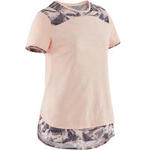 Domyos Ademend T-shirt met korte mouwen gym meisjes 500 katoen gemêleerd roze/grijs