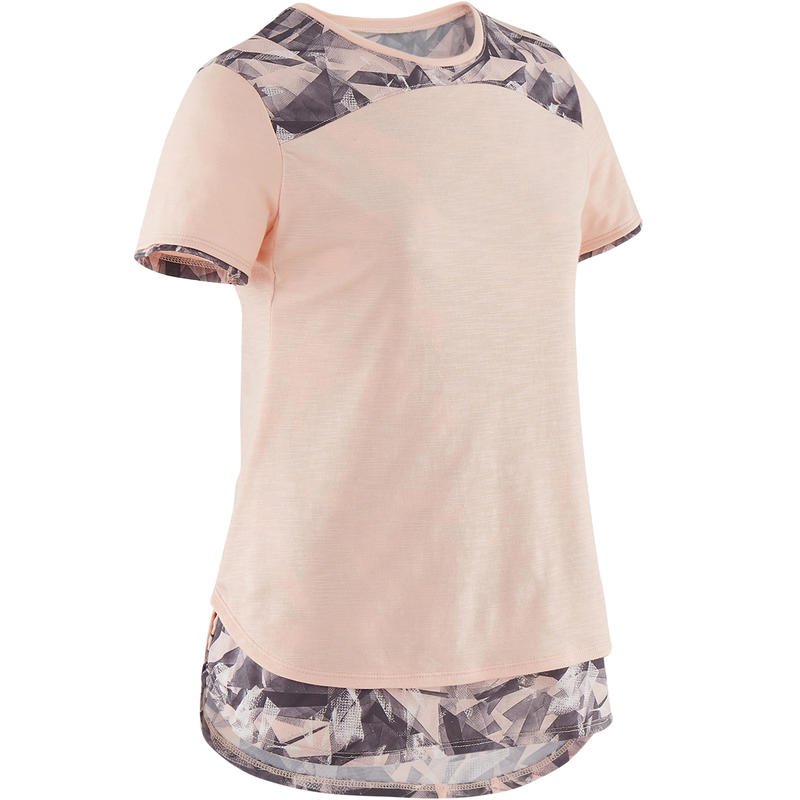 T-shirt 2en1 fille rose chiné