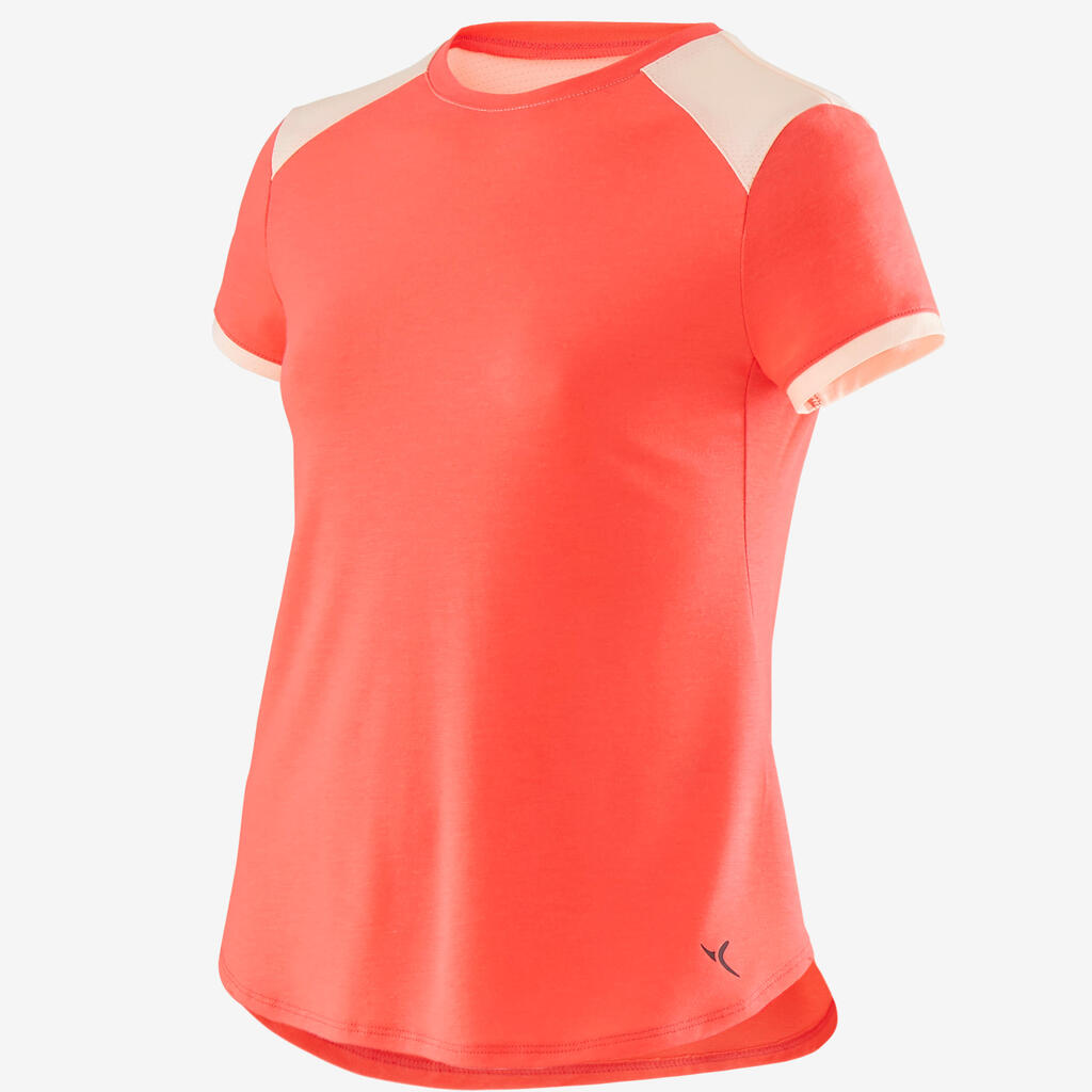 Girls' Breathable Short-Sleeved Gym T-Shirt 500 - Light Pink