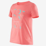 Girls' Short-Sleeved Gym T-Shirt 100 - Dark Pink Print