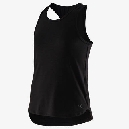 Girls' Breathable Gym Tank Top 500 - Plain Black