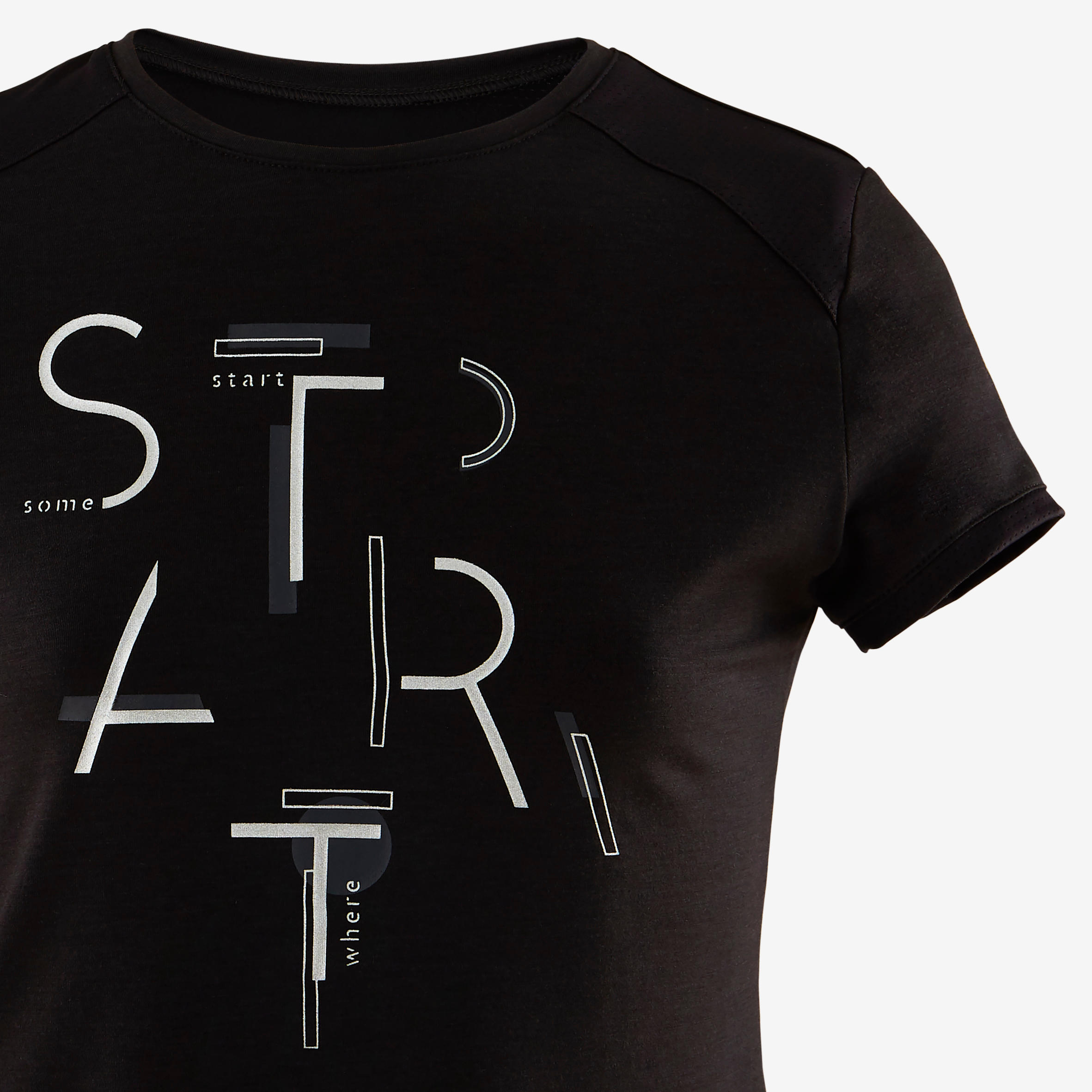 Girls' Breathable Short-Sleeved Gym T-Shirt 500 - Black Print 4/5