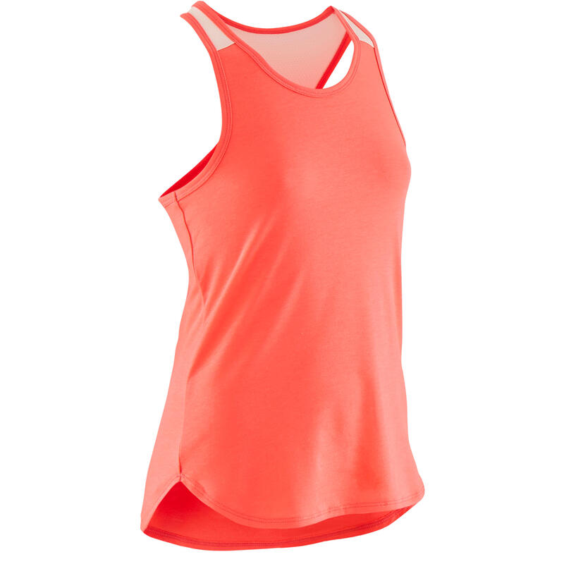 Girls' Breathable Gym Tank Top 500 - Plain Neon Pink