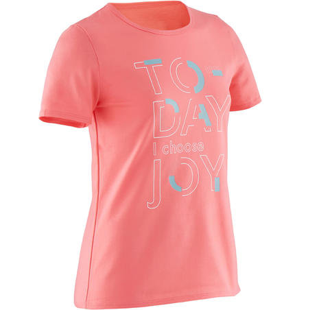 T-Shirt manches courtes 100 fille GYM ENFANT rose foncé imprimé