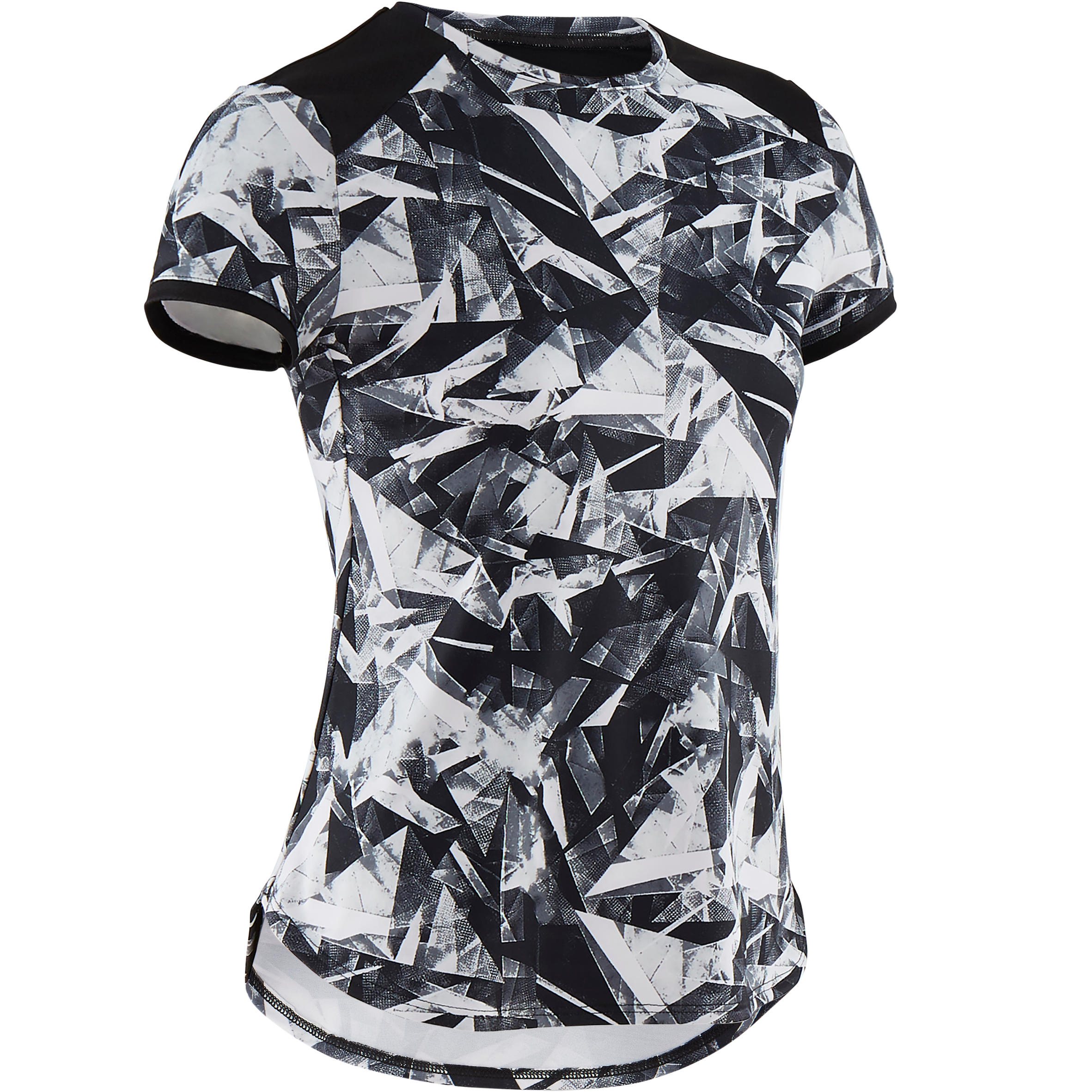 Girls' Breathable Synthetic Short-Sleeved Gym T-Shirt S500 - Black Print 1/5