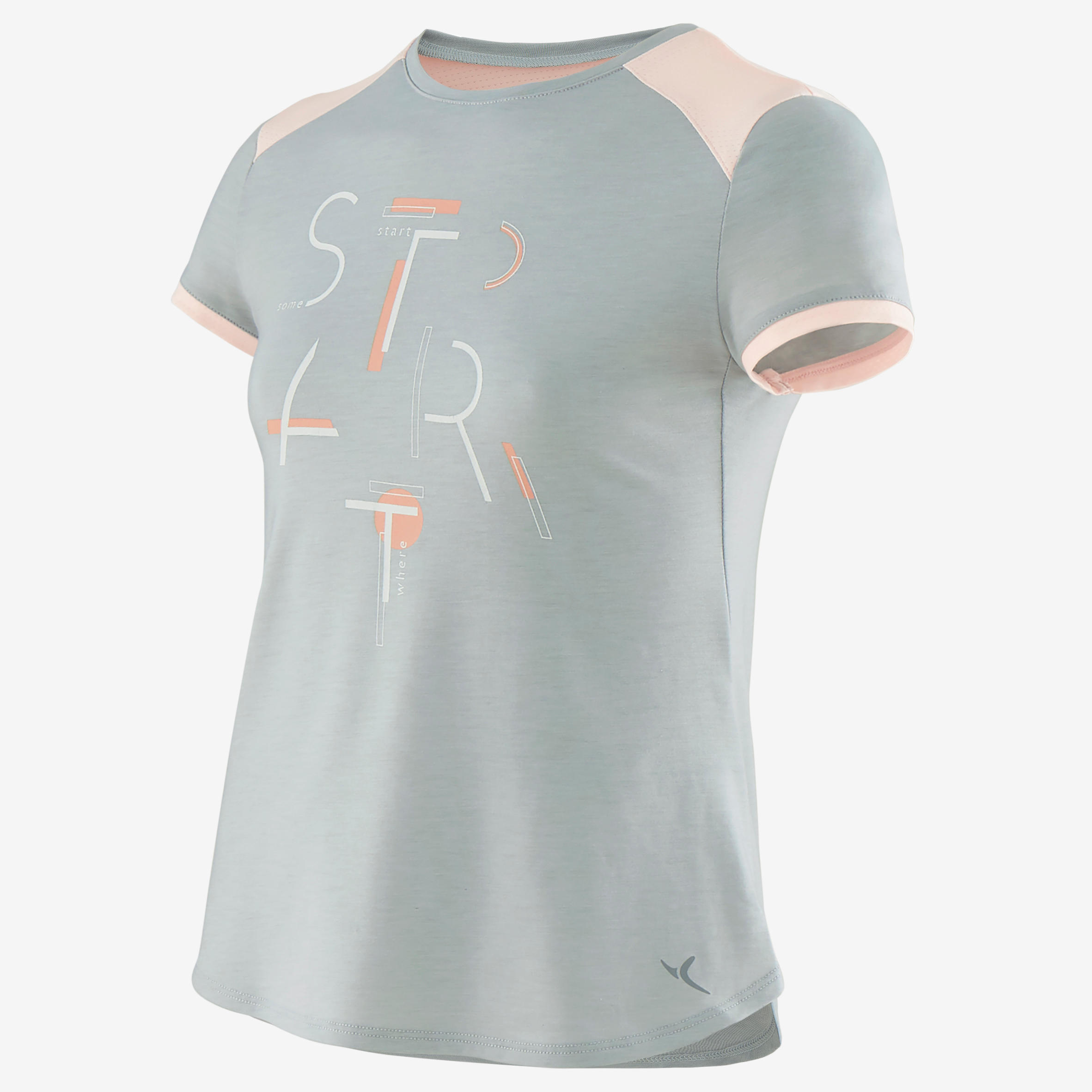 Girls' Breathable Short-Sleeved Gym T-Shirt 500 - Grey Print 2/6