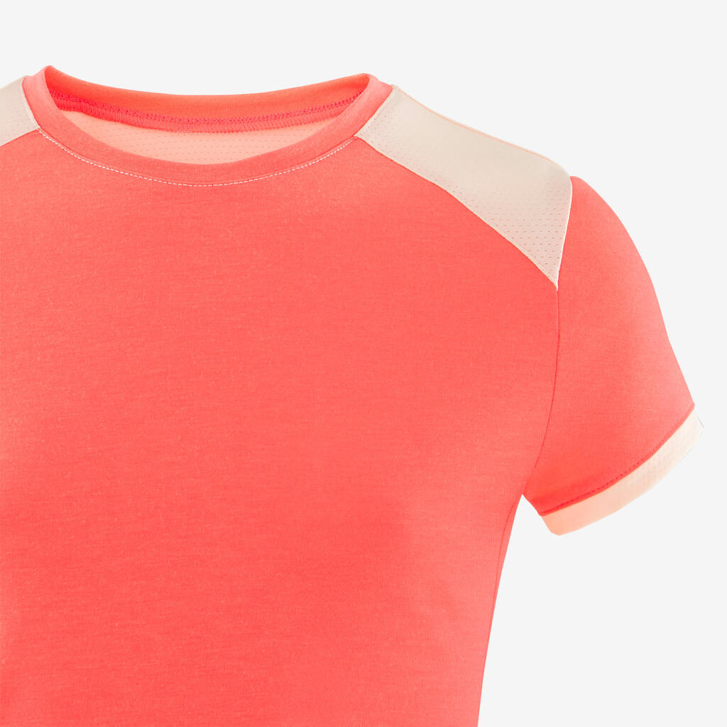 Girls' Breathable Short-Sleeved Gym T-Shirt 500 - Light Pink