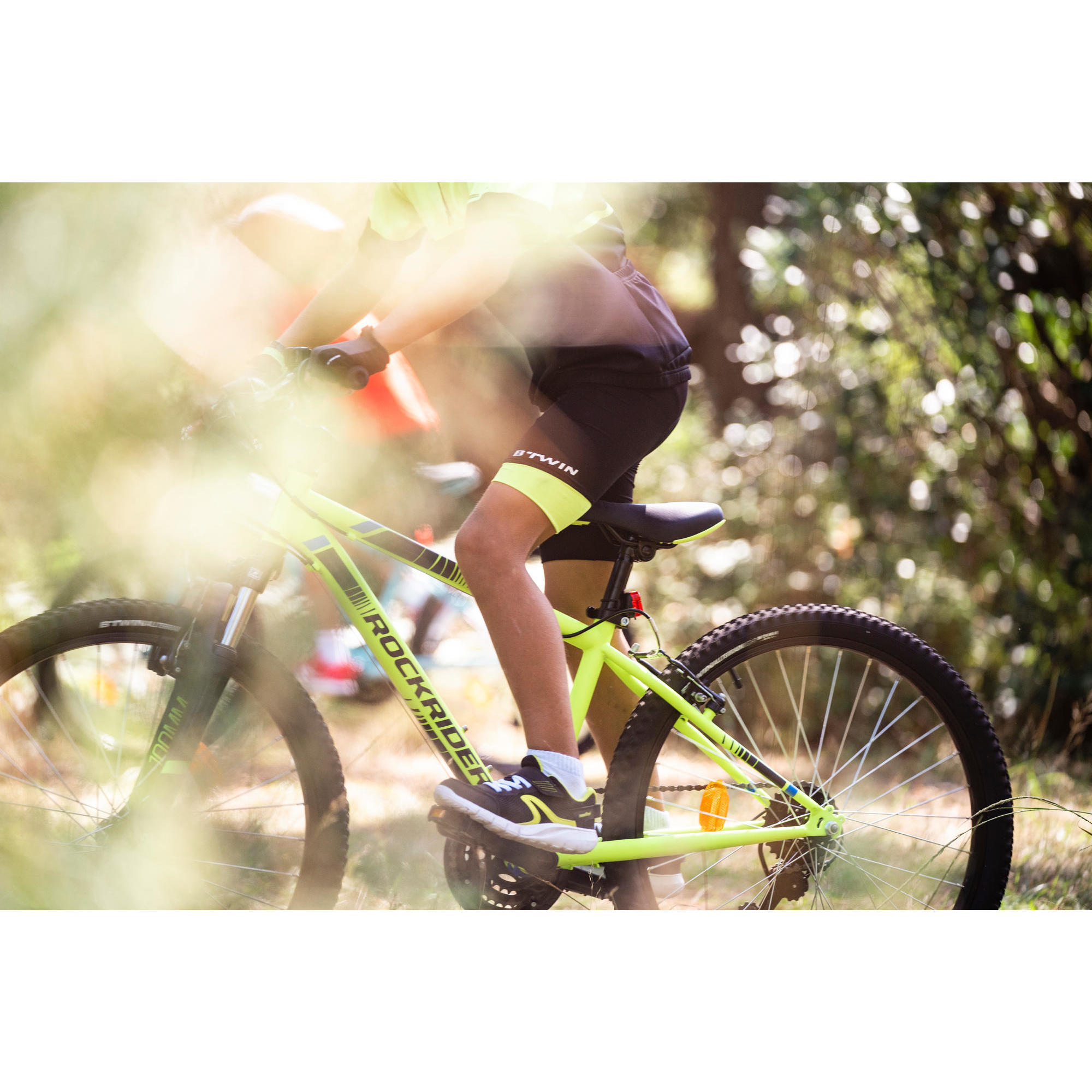 CULOTTE CICLISMO JUNIOR CORTO BTWIN 500 NEGRO ROJO Decathlon