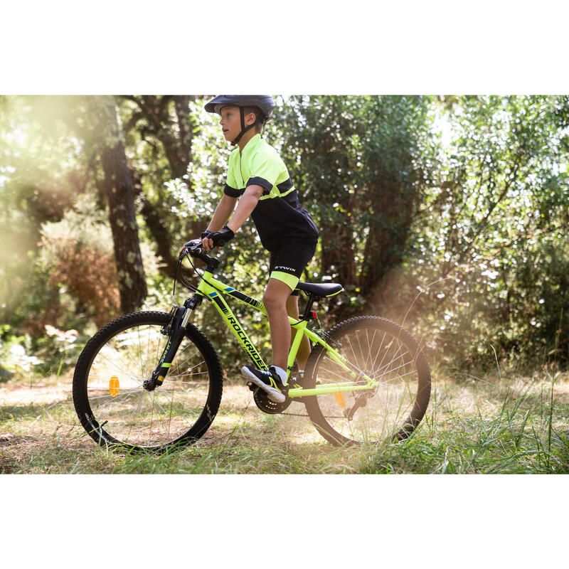 Cuissard sans bretelle vélo enfant 500 noir/jaune fluo