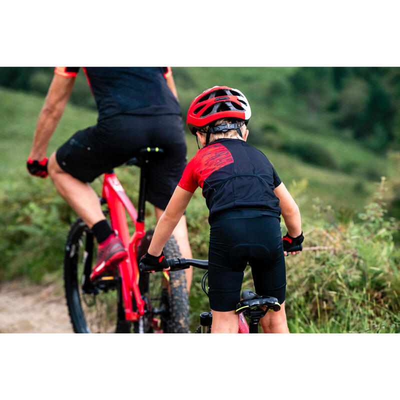 Maillot manches courtes vélo enfant 900 Noir rouge