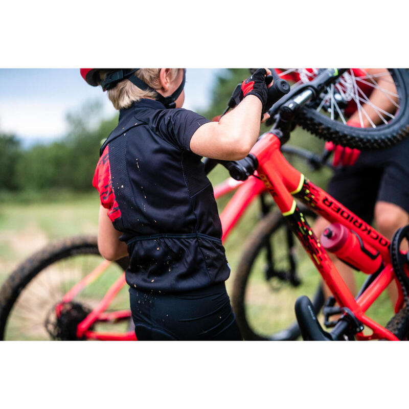 Maillot manches courtes vélo enfant 900 Noir rouge