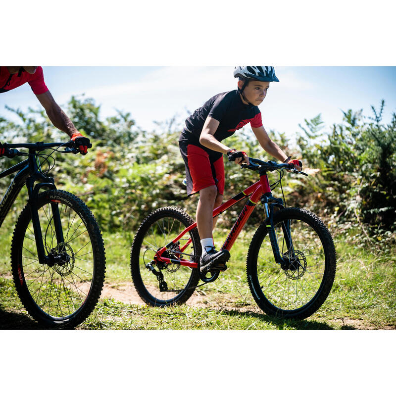 Pantalón ciclismo MTB corto niños Rockrider 500 negro rojo