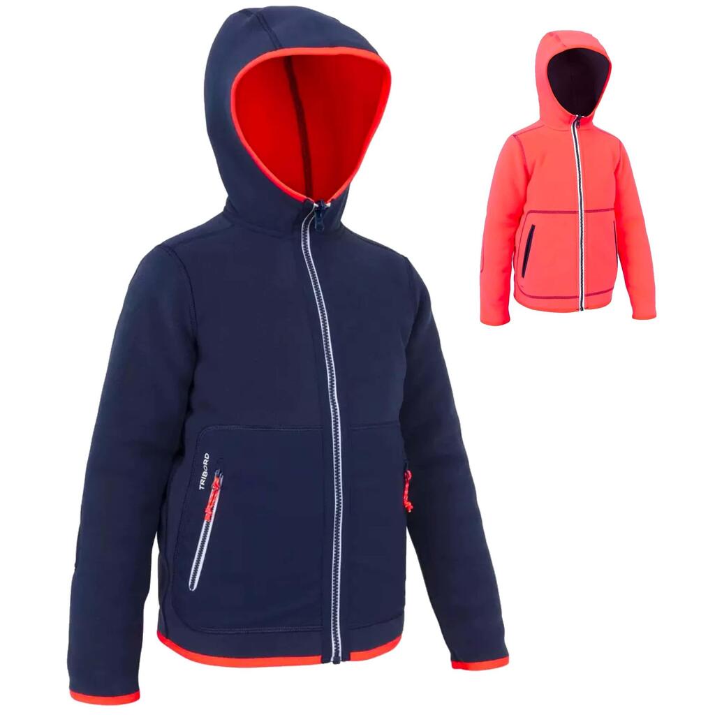 Veste polaire de voile, chaude et réversible, enfant, 500, bleu navy / moutarde