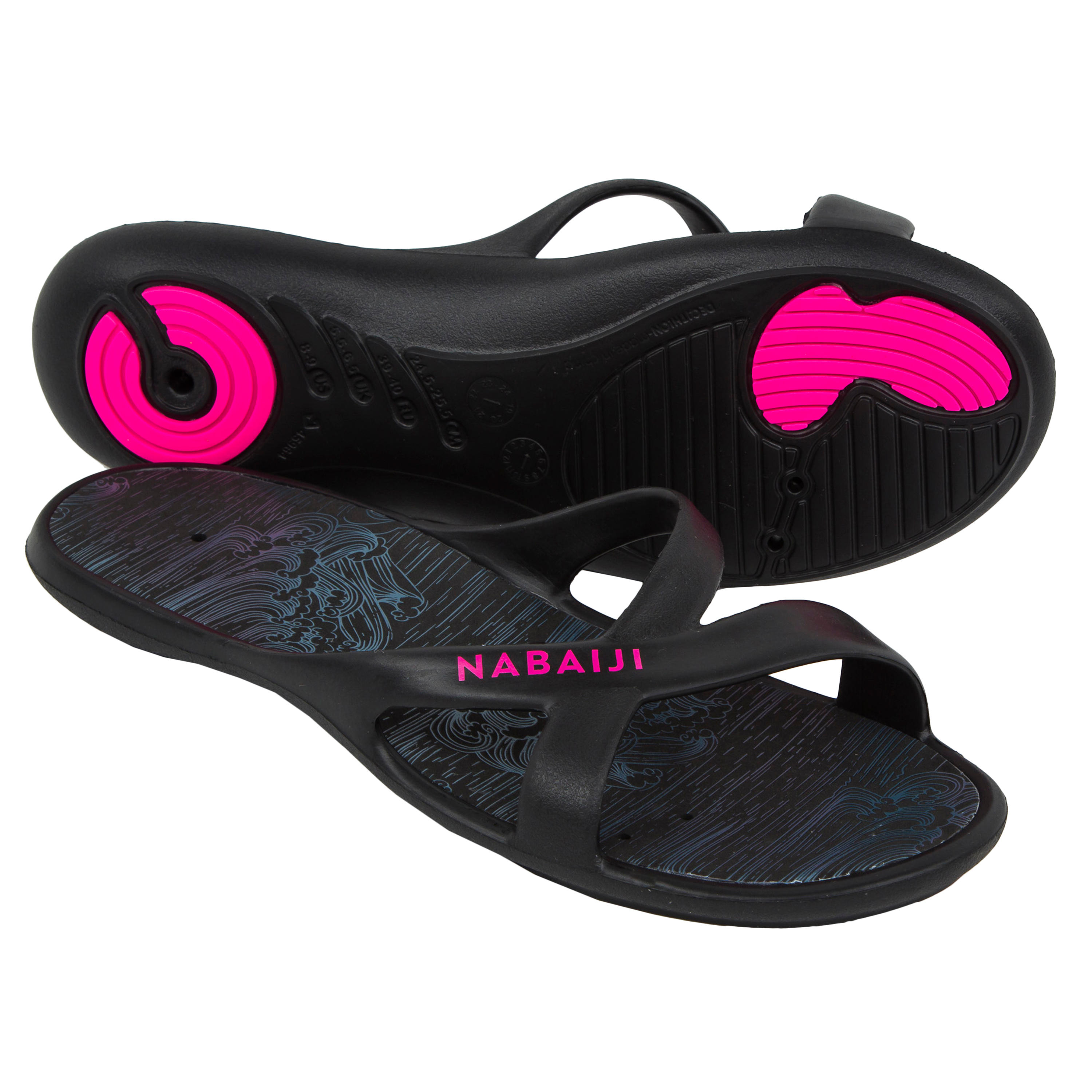 NABAIJI Women's pool sandals - Slap 500 print - Sea black pink