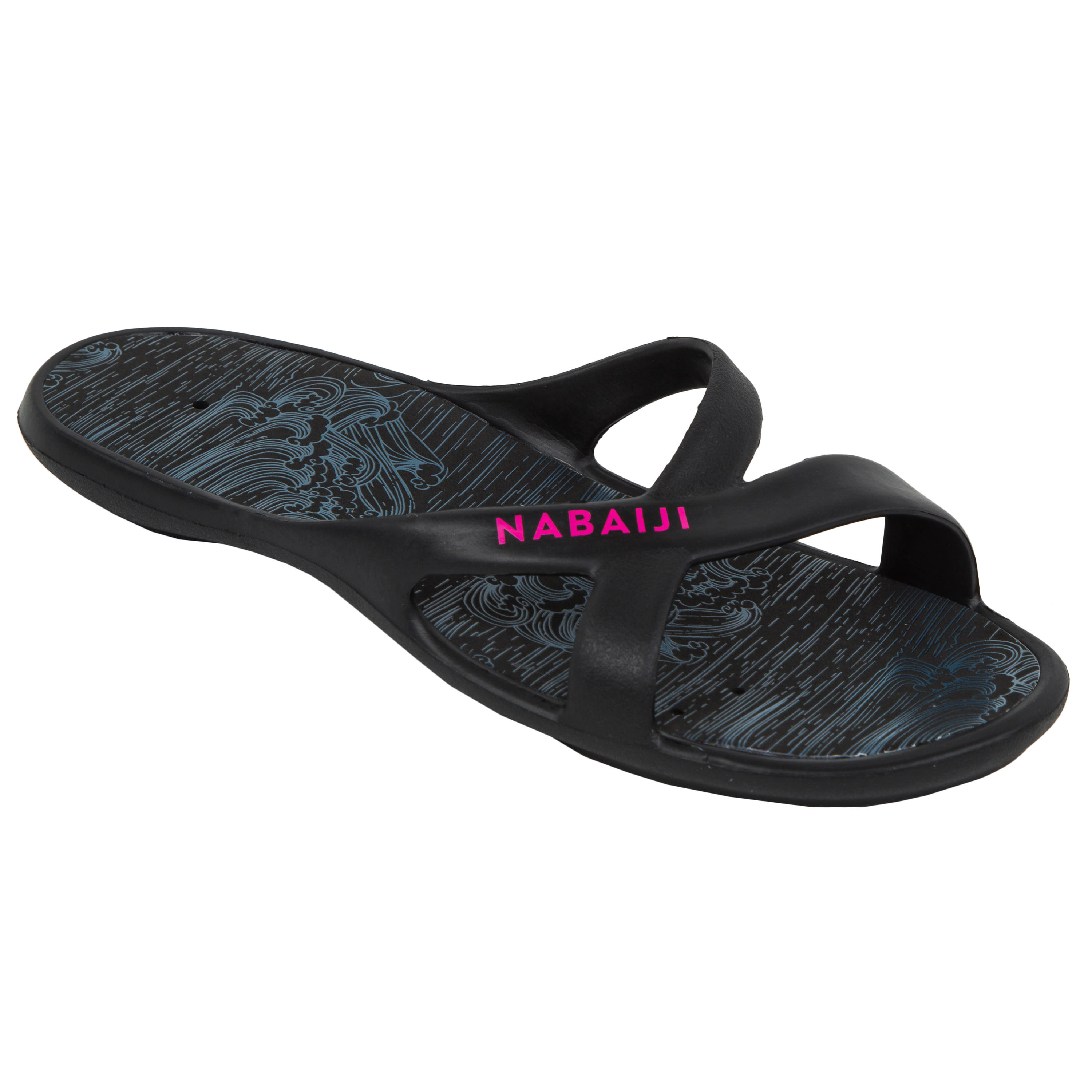 Sandales De Piscine Femme Slap 500 Print Sea Noir Rose Decathlon