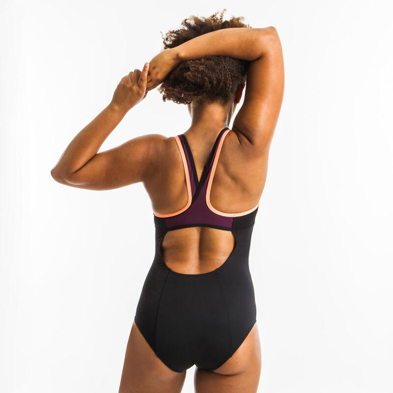 Maillot de bain une pièce d'Aquafitness femme Lena noir bordeaux