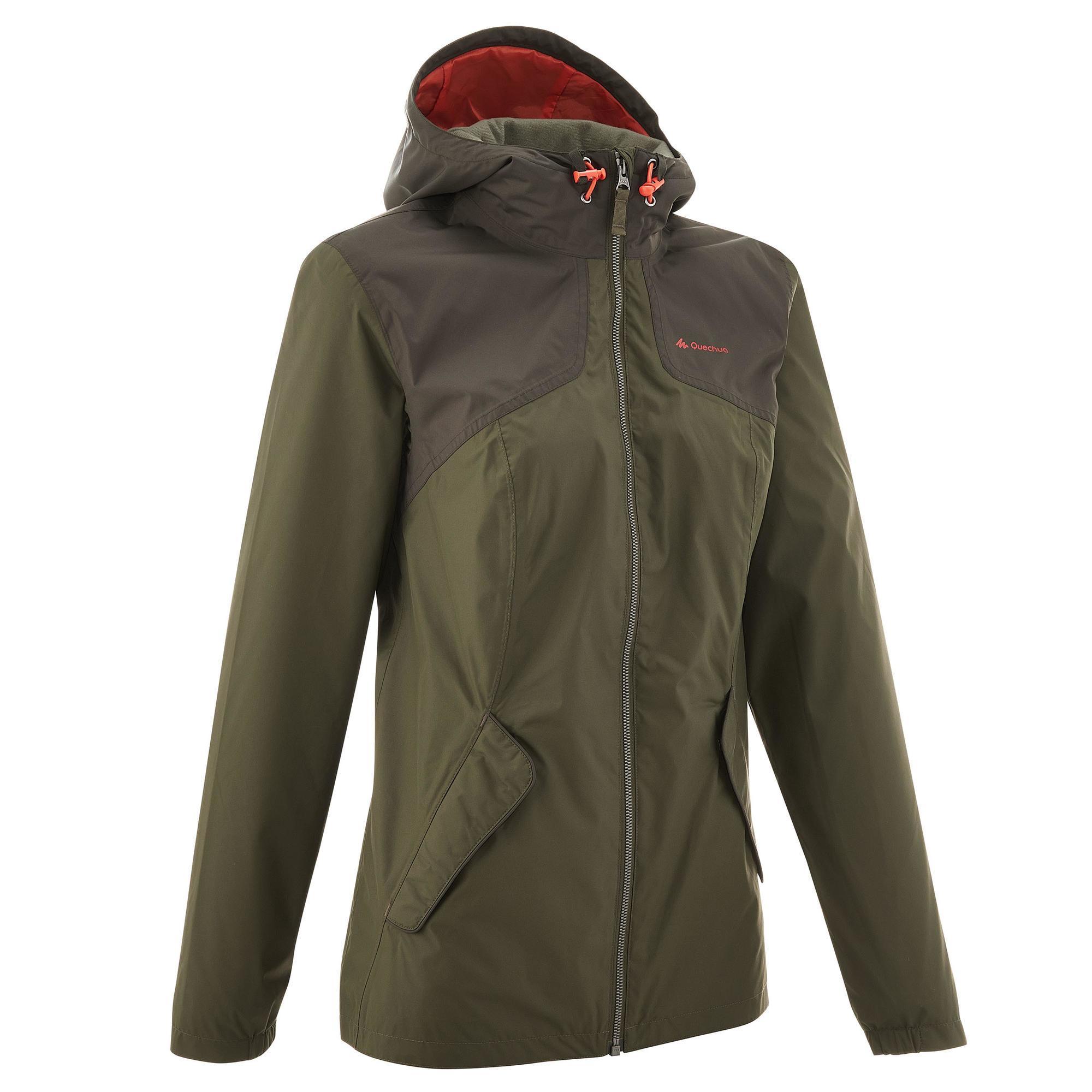 Veste Pluie imperméable randonnée Arpenaz 100 Femme Kaki ...
