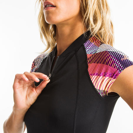 Women's Aquagym and Aquafitness short-sleeved top Zia - Vib black / pink