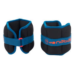 Verzwaarde pols/enkelbanden voor aquafitness zwart/blauw. 2x 0,5 kg.