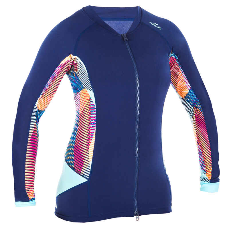 Women’s Long-Sleeved Zipped Top Aqua aerobics and Aquafitness vib blue