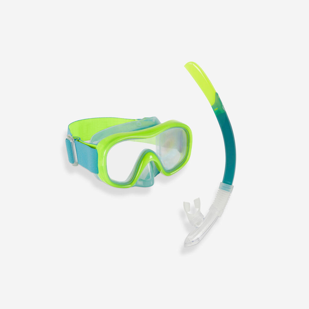 Kit plongée Masque et Tuba Snorkeling 100 Valve enfant vert fluo