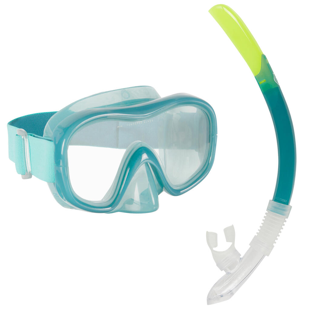 Schnorchel-Set Damen/Herren Maske Schnorchel 100 hellblau