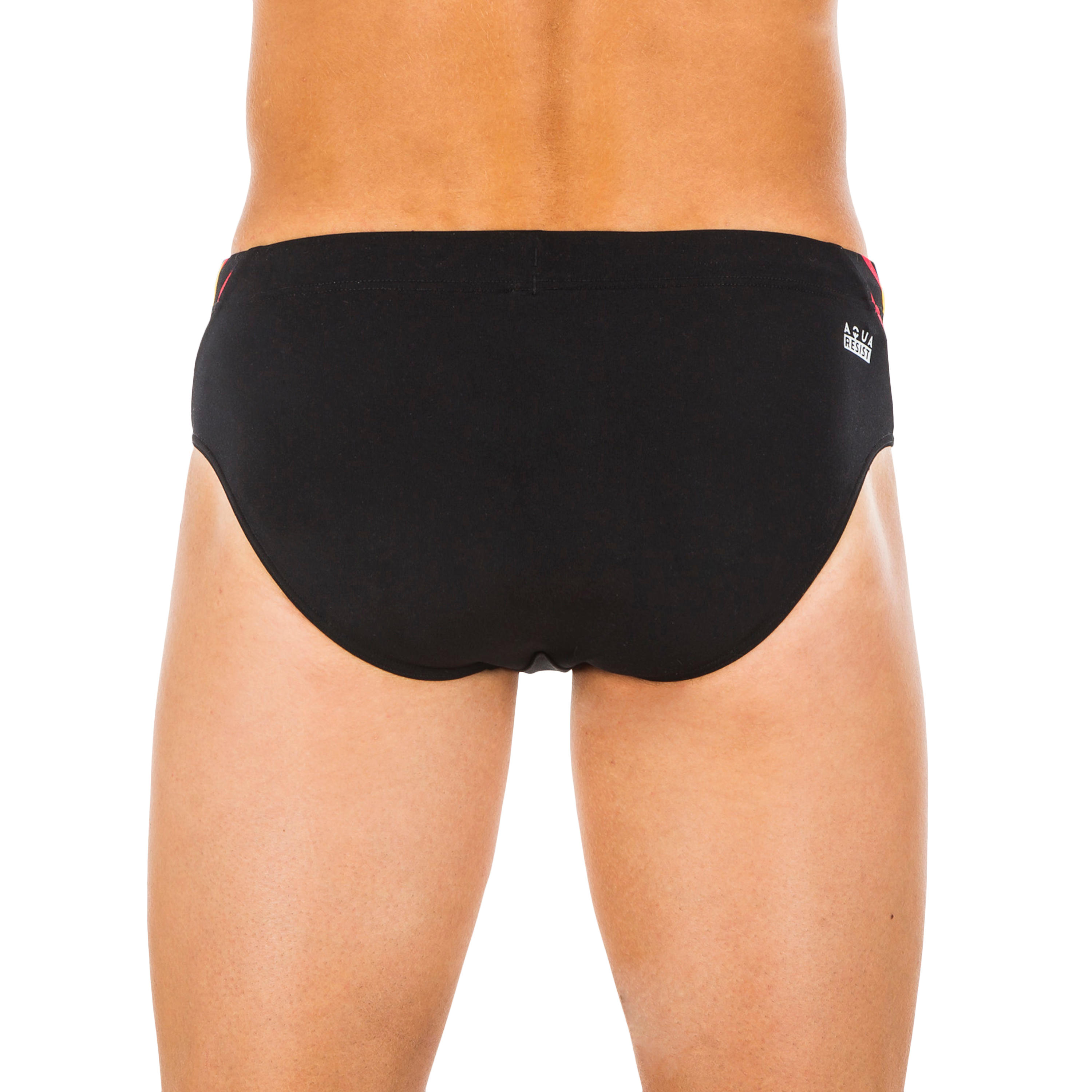 MAILLOT DE BAIN NATATION HOMME SLIP 900 YOKE NOIR KAL ROUGE 10/11